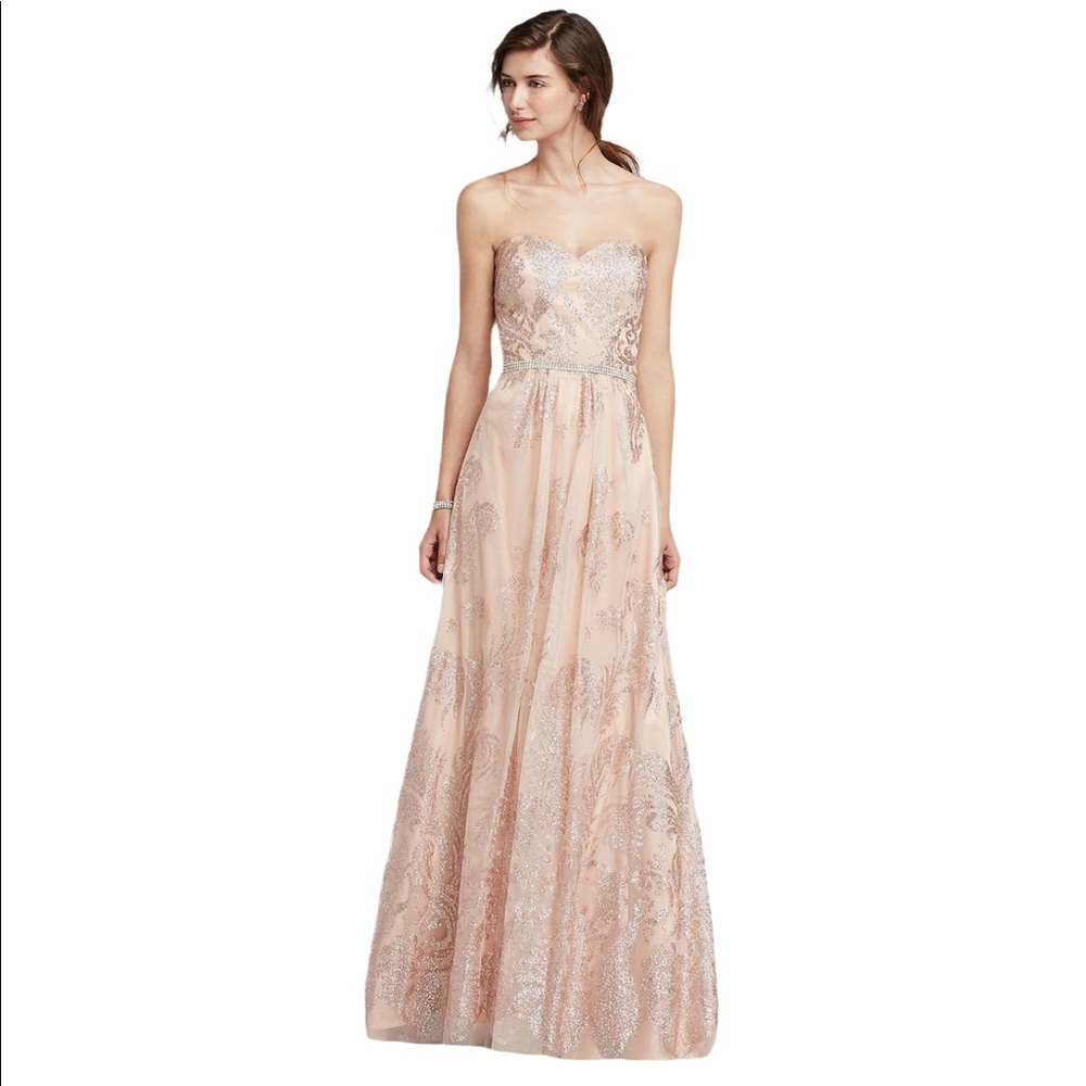Pink Prom Dress Strapless Glitter Tulle Beaded Waist Prom Dress size 4